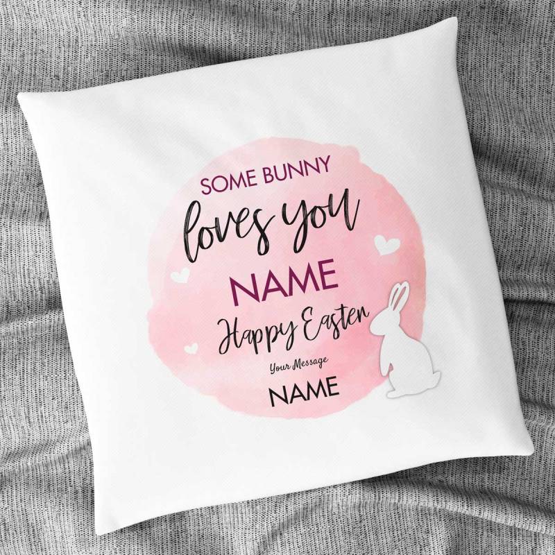 Some Bunny Loves You Watercolour Personalised Cushion Square