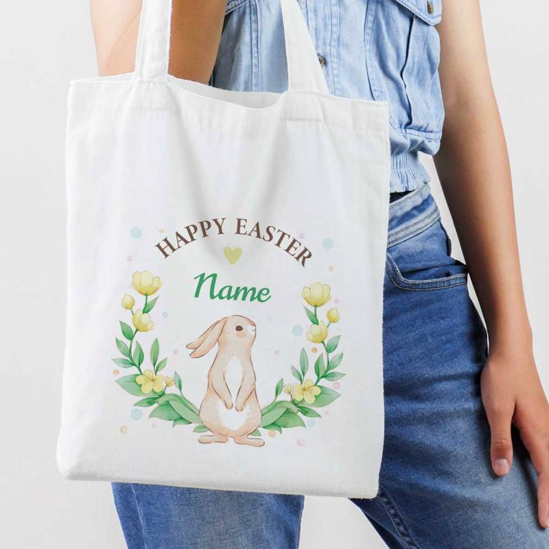 Happy Easter Bunny And Yellow Flowers Personalised Tote Bag