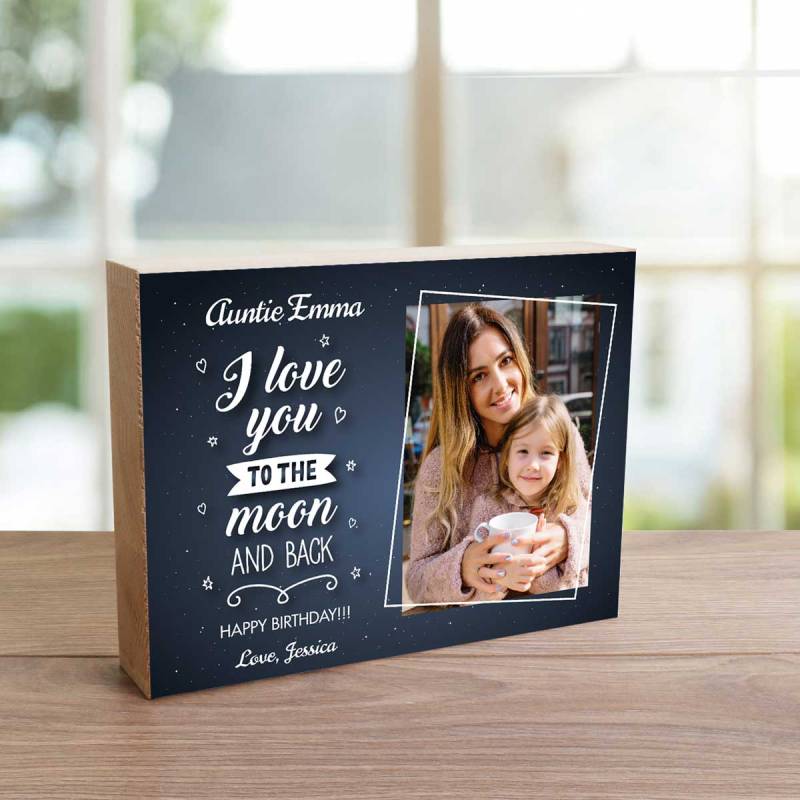 I Love You To The Moon And Back Any Photo - Wooden Photo Blocks