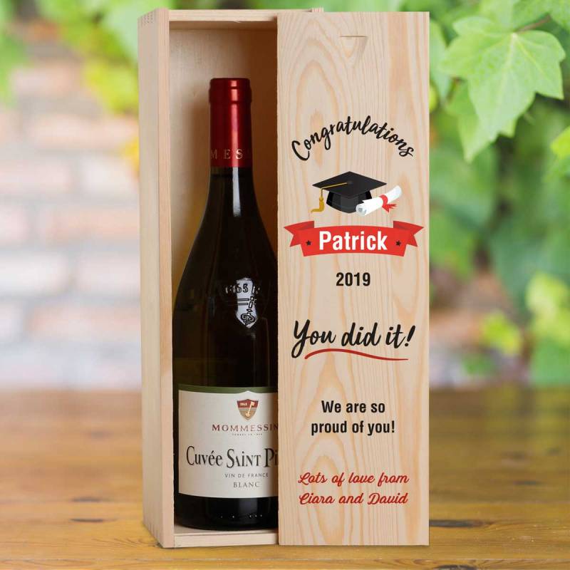 Congratulations You Did It! Graduation - Personalised Wooden Single Wine Box