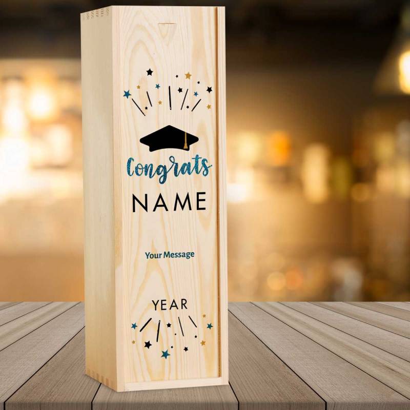 Congrats Graduation - Personalised Wooden Single Wine Box