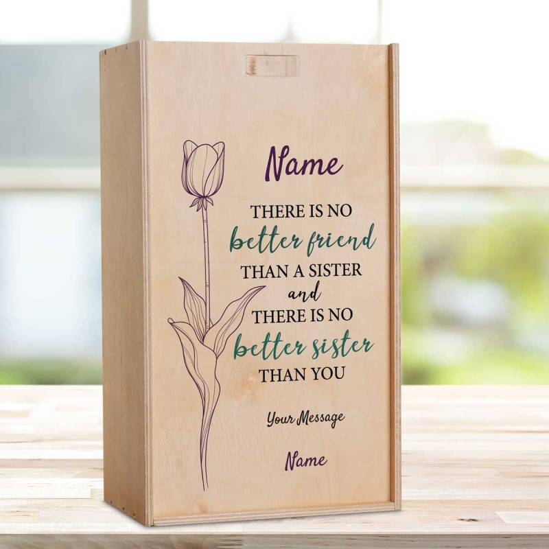 There's No Better Sister Tulip - Personalised Wooden Double Wine Box