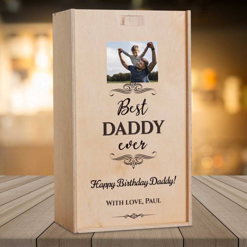 Any Photo Best Any Title Ever Black - Personalised Wooden Double Wine Box