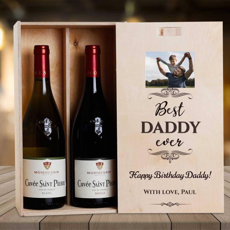 Any Photo Best Any Title Ever Black - Personalised Wooden Double Wine Box