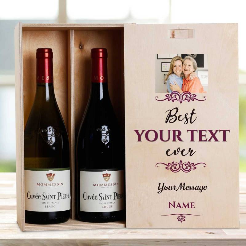 Any Photo Best Any Title Ever Burgundy - Personalised Wooden Double Wine Box