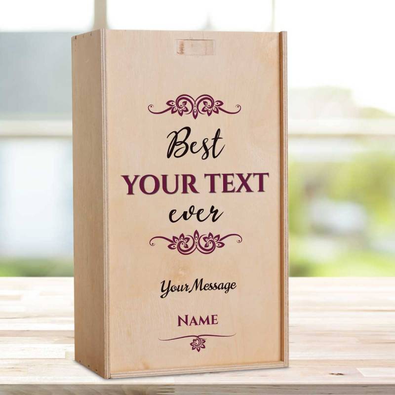 Best Any Title Ever Burgundy - Personalised Wooden Double Wine Box