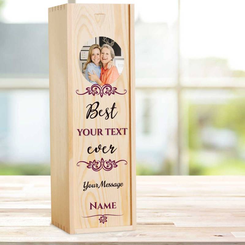 Any Photo Best Any Title Ever Burgundy - Personalised Wooden Single Wine Box