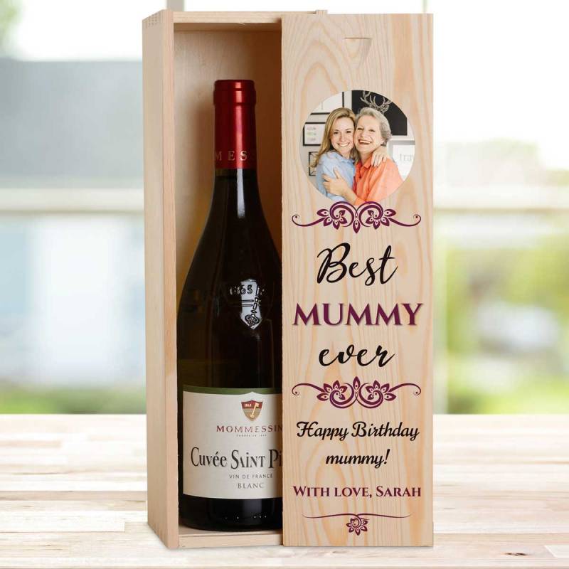 Any Photo Best Any Title Ever Burgundy - Personalised Wooden Single Wine Box