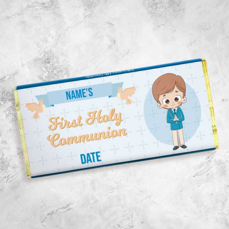 Name's First Holy Communion Boy Personalised Chocolate Bar