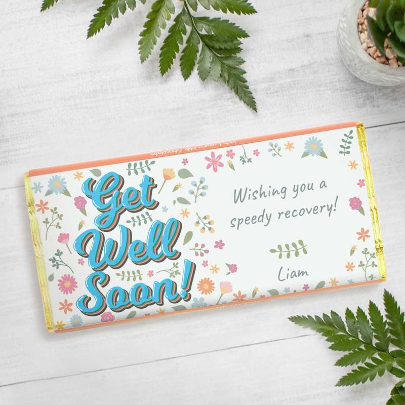 Get Well Soon Flowers Personalised Chocolate Bar