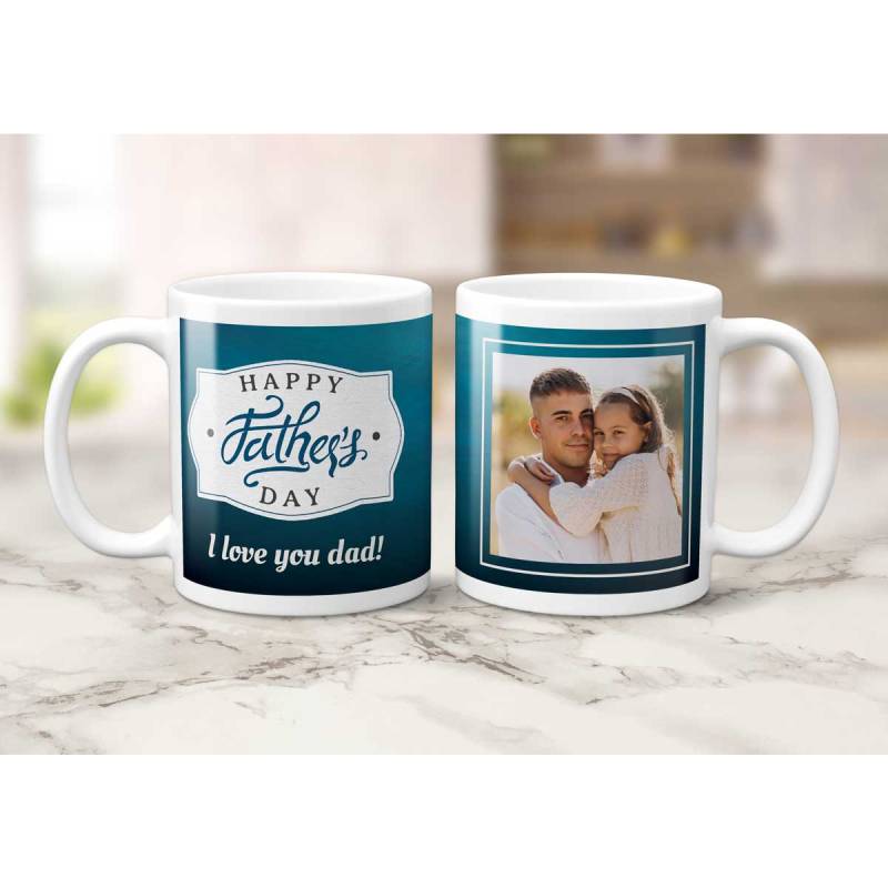 Any Message And Photo Happy Father's Day Blue - Personalised Mug