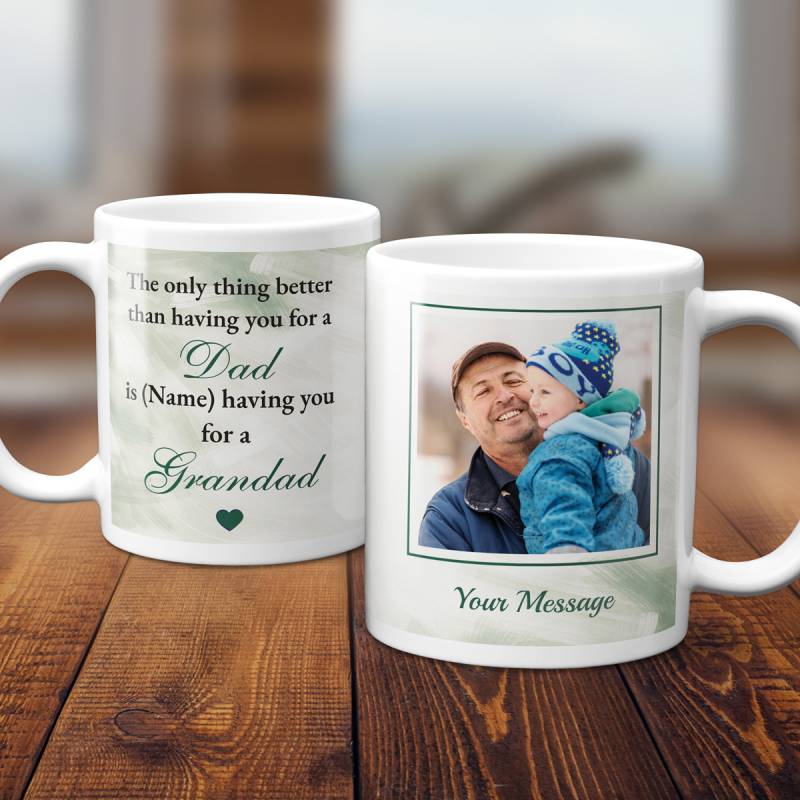 Any Message And Photo Happy Father's Day Dad And Grandad Green - Personalised Mug