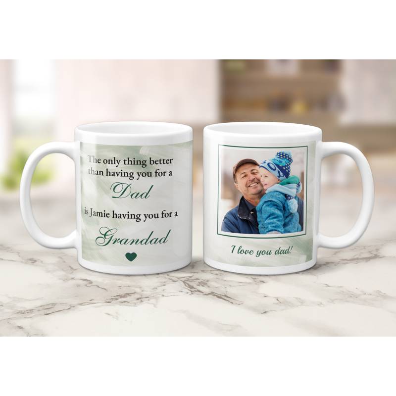 Any Message And Photo Happy Father's Day Dad And Grandad Green - Personalised Mug