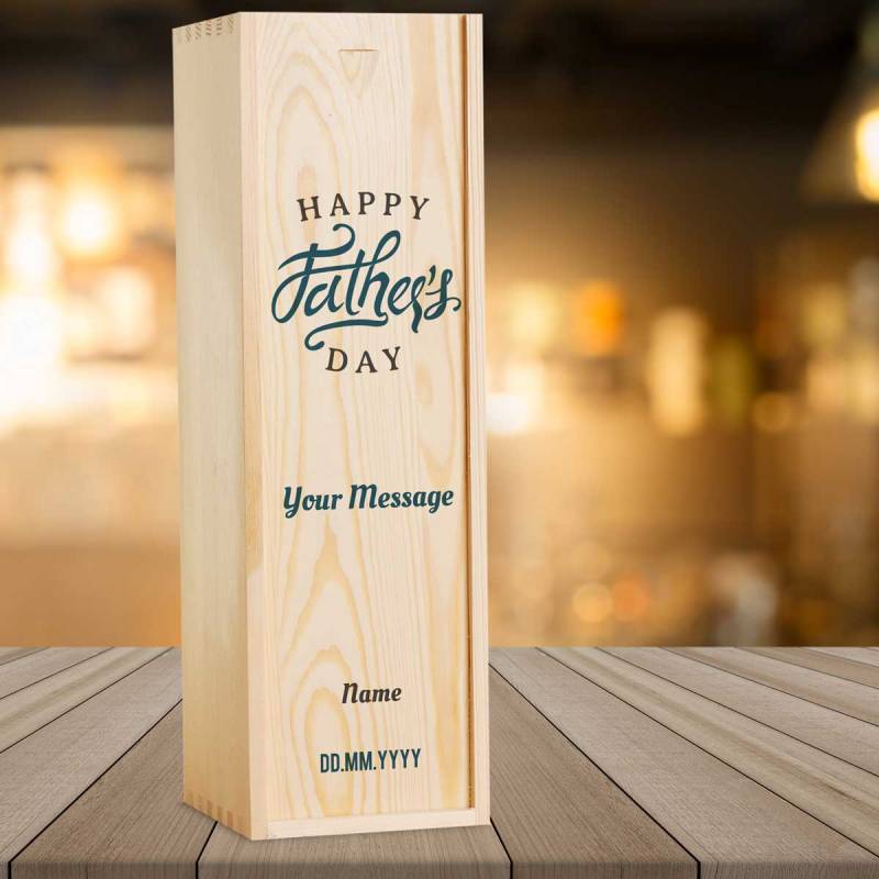 Any Message Happy Father's Day Blue - Personalised Wooden Single Wine Box