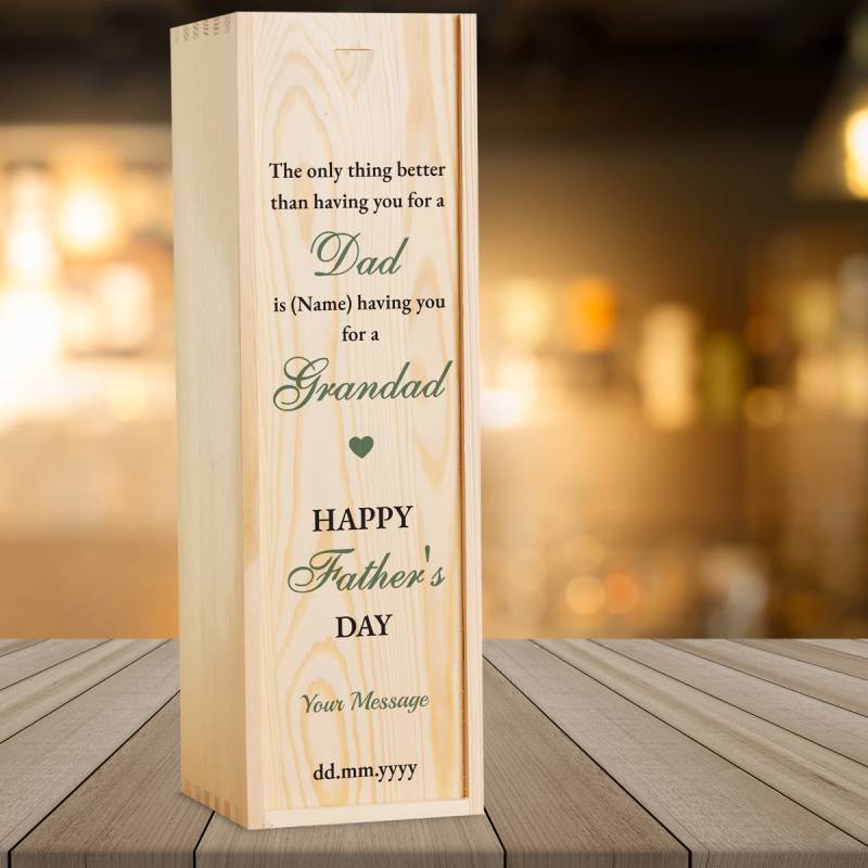 Any Message Happy Father's Day Dad And Grandad Blue - Personalised Wooden Single Wine Box