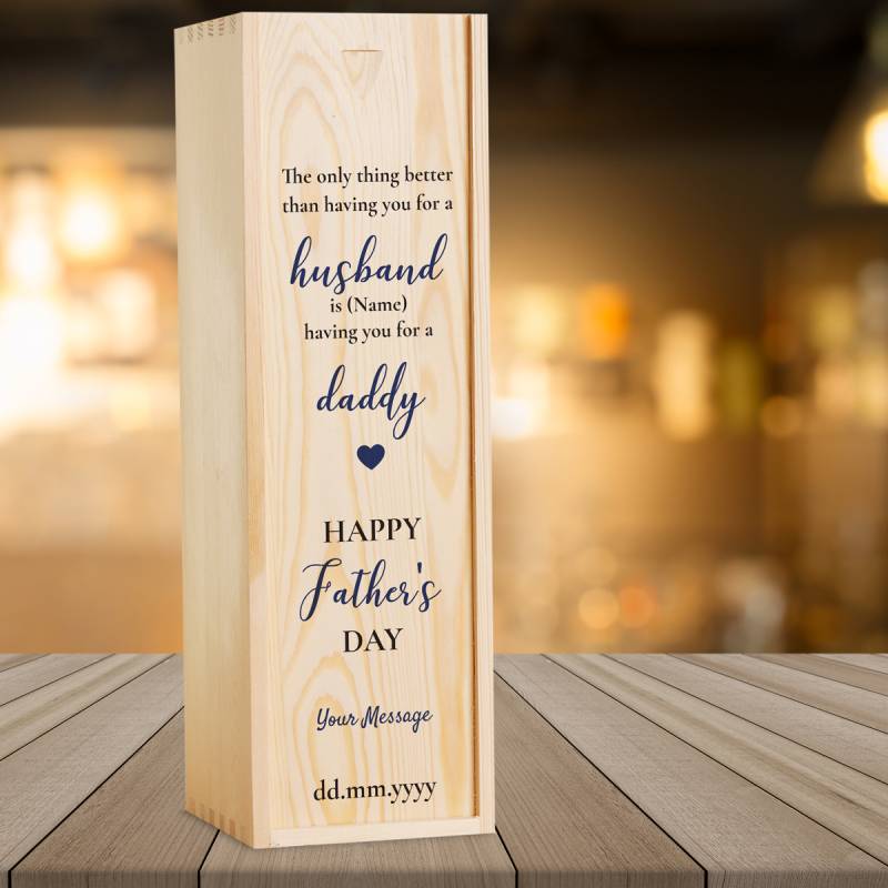 Any Message Happy Father's Day Husband and Daddy Blue - Personalised Single Champagne Box