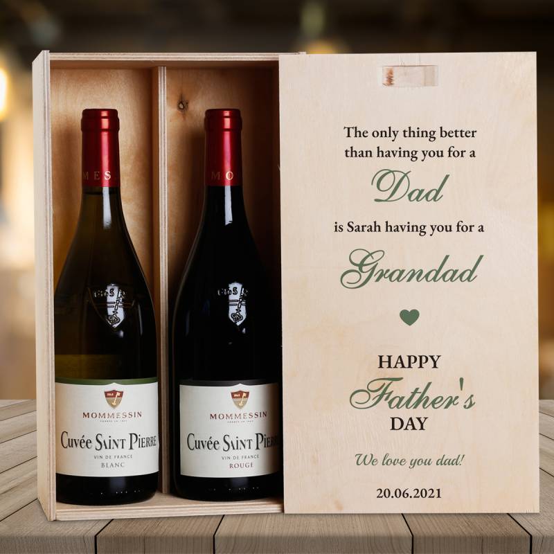 Any Message Happy Father's Day Dad And Grandad Green - Personalised Wooden Double Wine Box