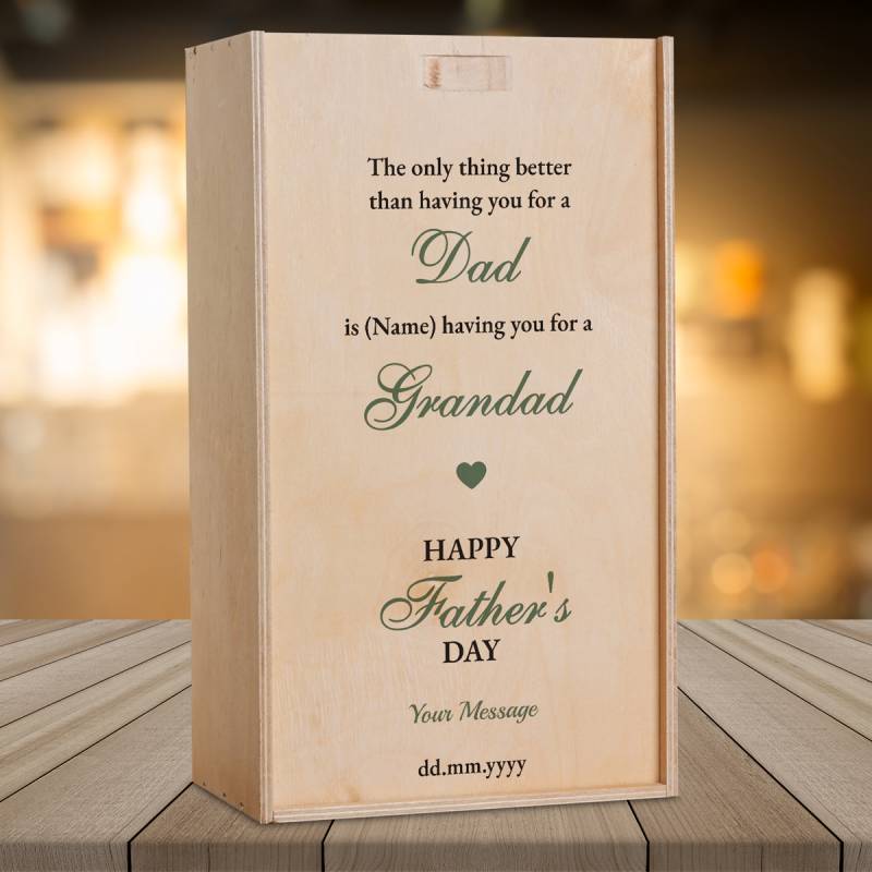 Any Message Happy Father's Day Dad And Grandad Green - Personalised Wooden Double Wine Box