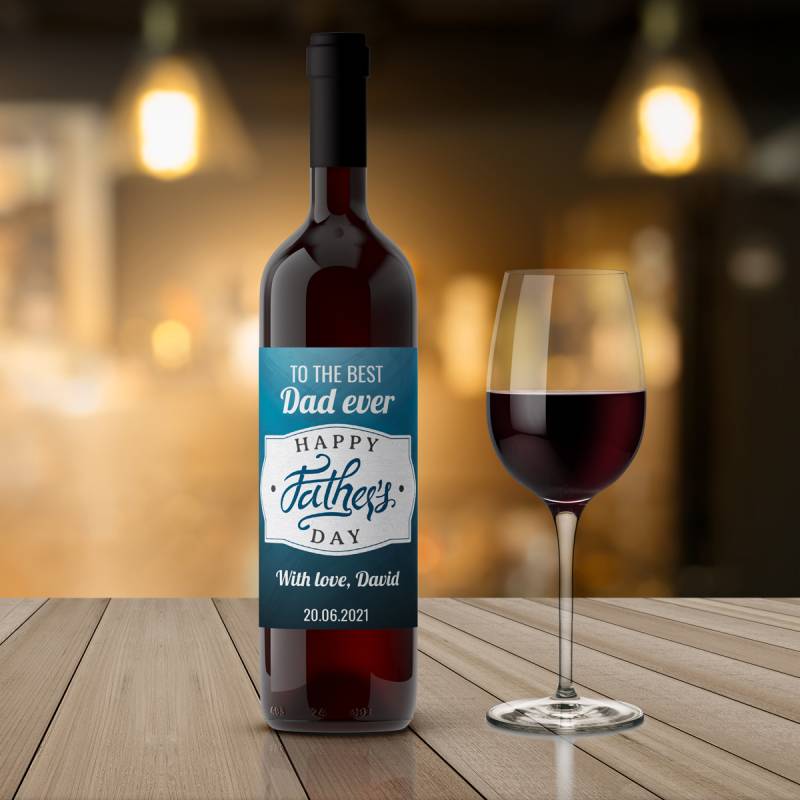 Any Message Happy Father's Day Blue - Personalised Wine