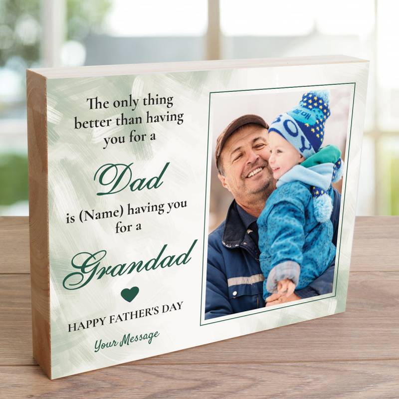 Any Photo And Message Happy Father's Day Dad And Grandad Green - Wooden Photo Blocks