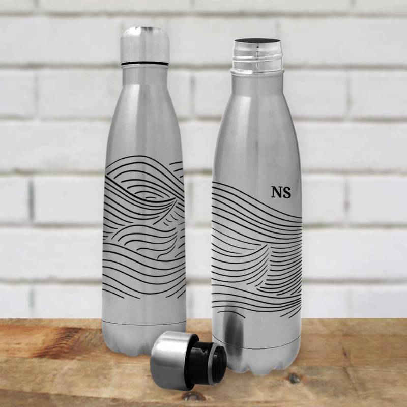 Any Initials Waves Design - Personalised Bottle / Flask