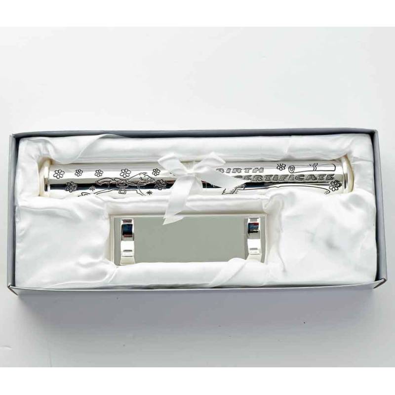 Silver Plated Birth Certificate Holder - Engraved With Your Message