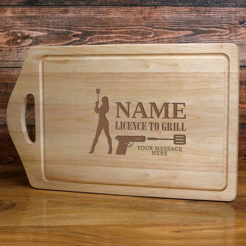 Name's Licence To Grill - Engraved Chopping Board