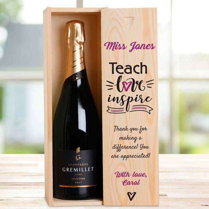 Teach Love Inspire Any Name And Message - Personalised Single Champagne Box