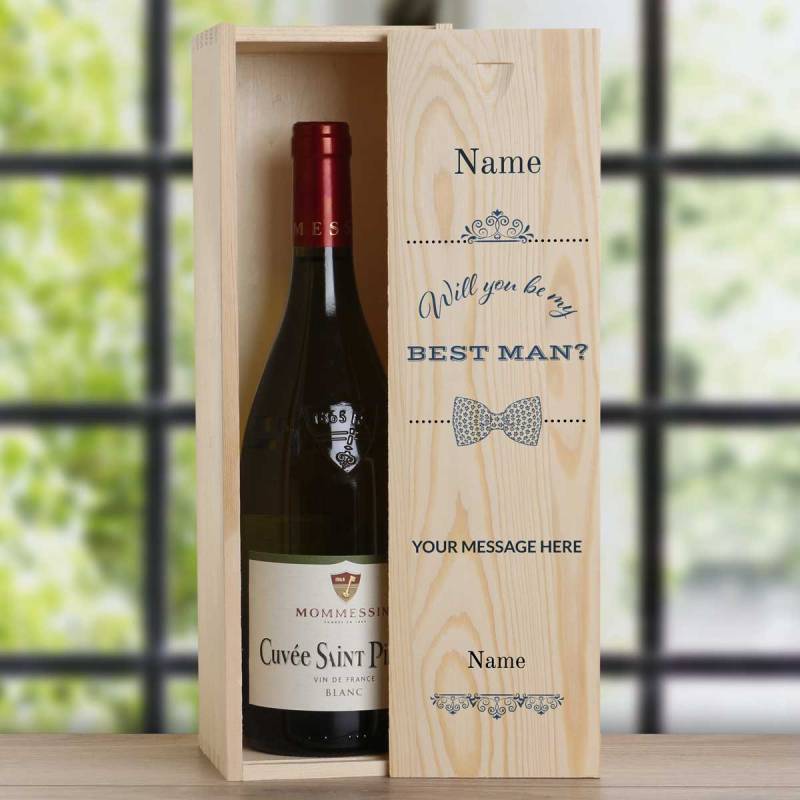 Will You Be My Best Man? Tie Design - Personalised Wooden Single Wine Box