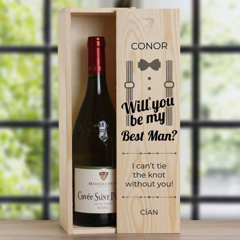 Will You Be My Best Man? Suit - Personalised Wooden Single Wine Box