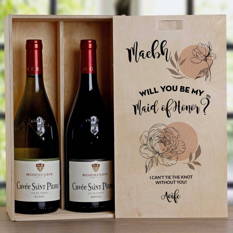 Will You Be My Bridesmaid? Flowers - Personalised Wooden Double Wine Box