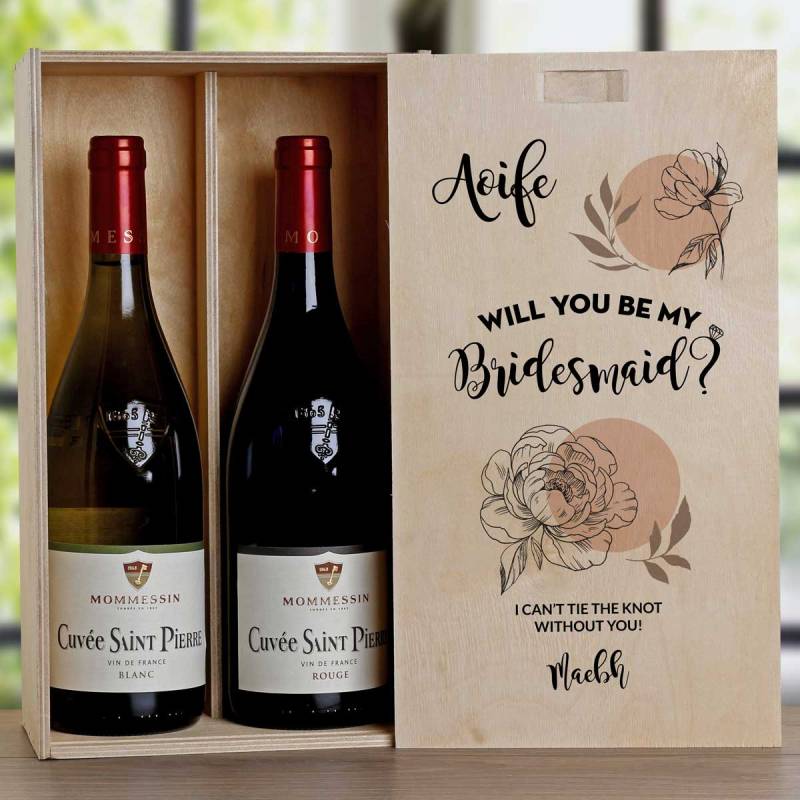 Will You Be My Bridesmaid? Flowers - Personalised Wooden Double Wine Box