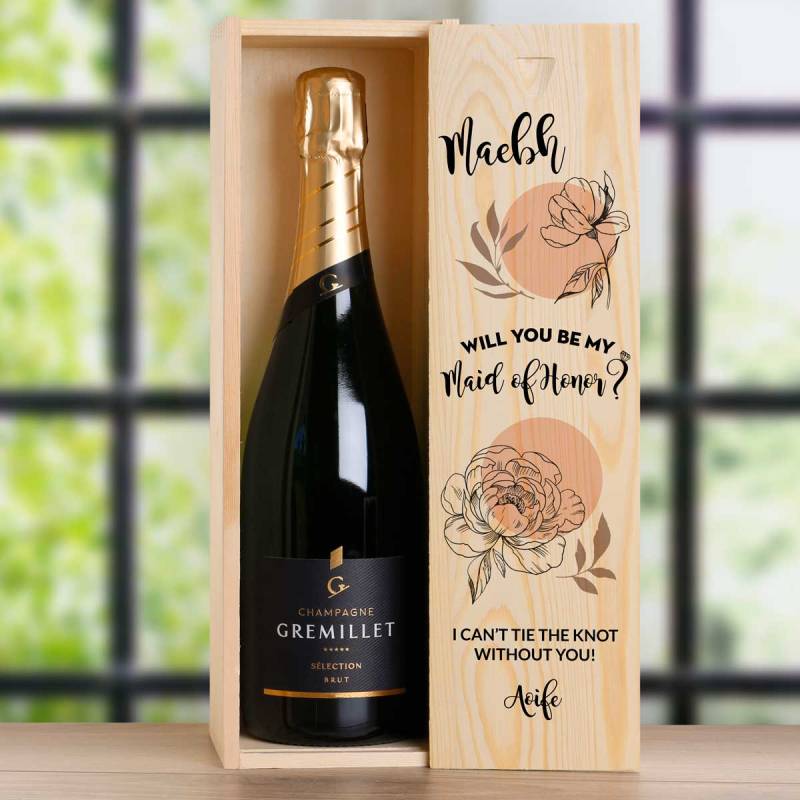 Will You Be My Bridesmaid? Flowers - Personalised Single Champagne Box