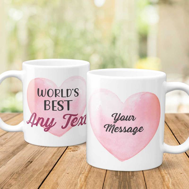 World's Best Any Title And Message Watercolour Pink Heart - Personalised Mug