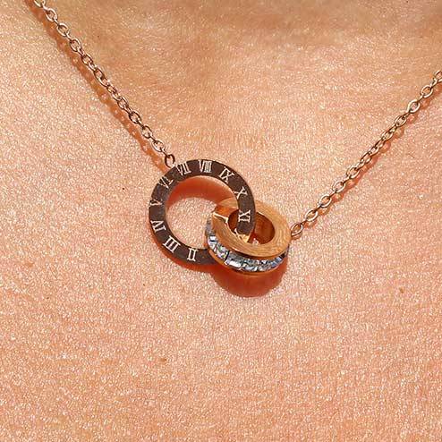 Roman Numerial Double Circle Necklace from Dubh Linn (Rose Gold)