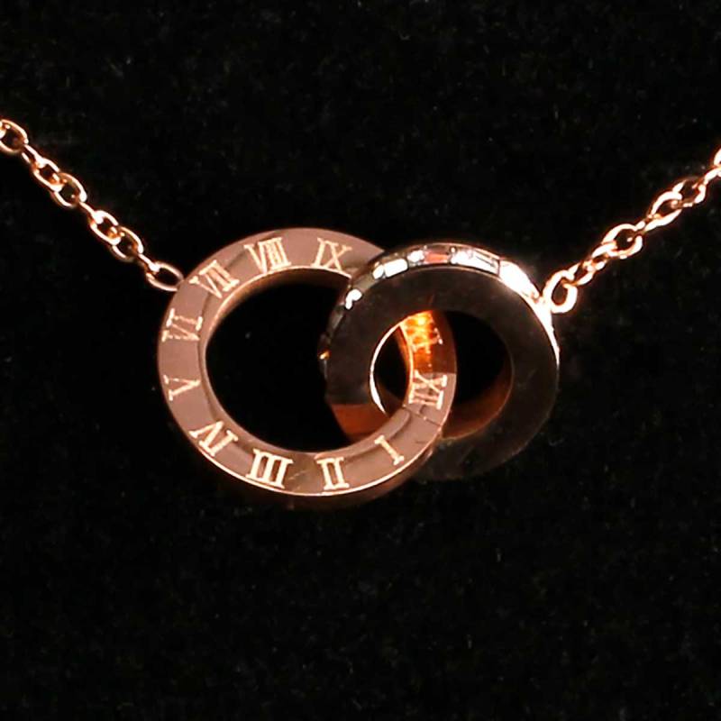 Roman Numerial Double Circle Necklace from Dubh Linn (Rose Gold)