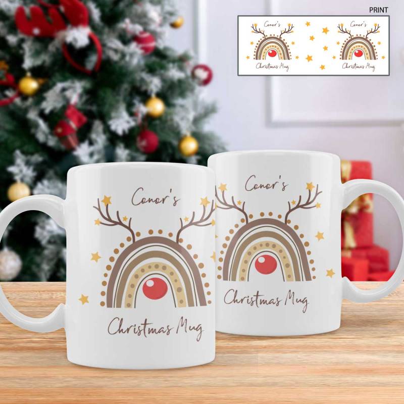 Any Name And Text Reindeer Rainbow Christmas - Personalised Mug