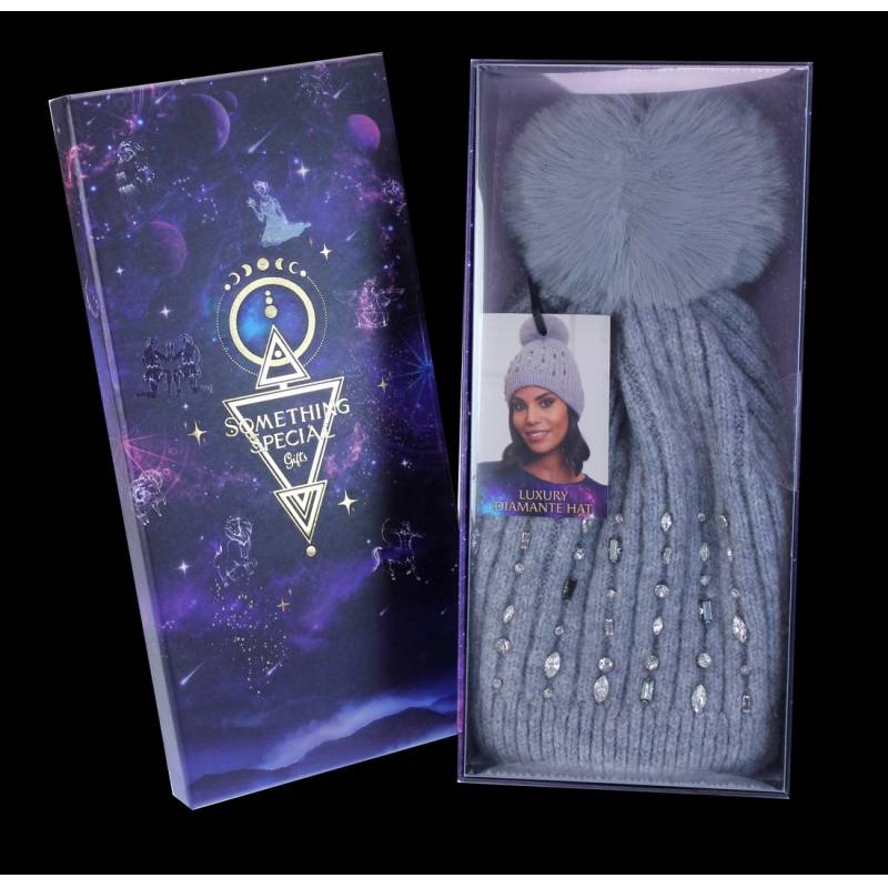 Luxury Diamante Bobble Hat In Gift Box