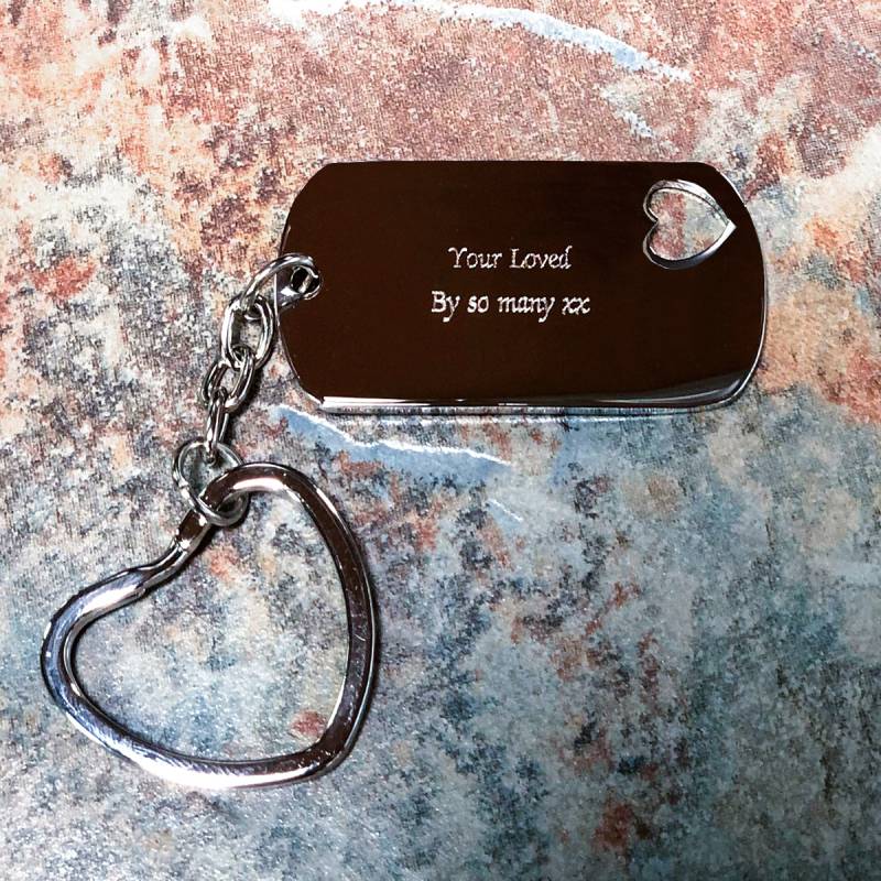 ID Tag Style Heart Keyring - Engraved