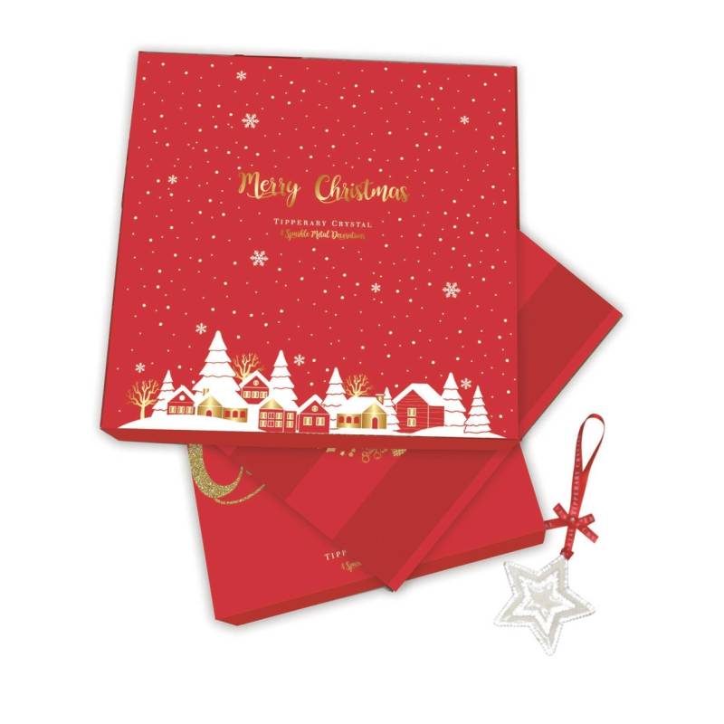 Tipperary Sparkle Christmas Decorations Red Insert Set of 4 (Stocking, Tree, Snowman, Star)