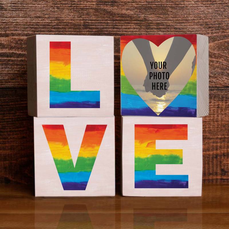 Rainbow Letters Love and Photo - 3x3 Wooden Photo Blocks