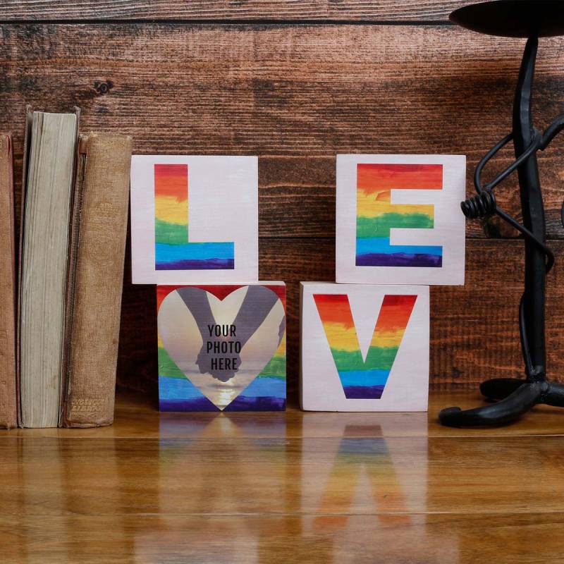 Rainbow Letters Love and Photo - 3x3 Wooden Photo Blocks