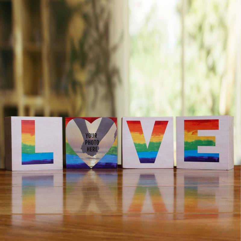 Rainbow Letters Love and Photo - 3x3 Wooden Photo Blocks