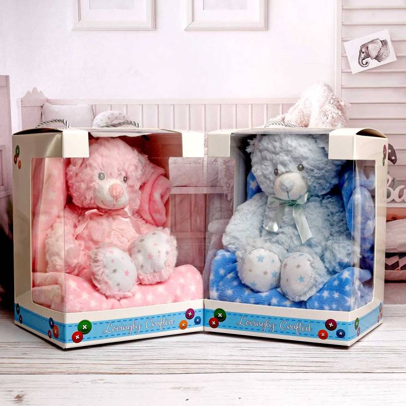 Baby Bear & Blanket (Blue or Pink)