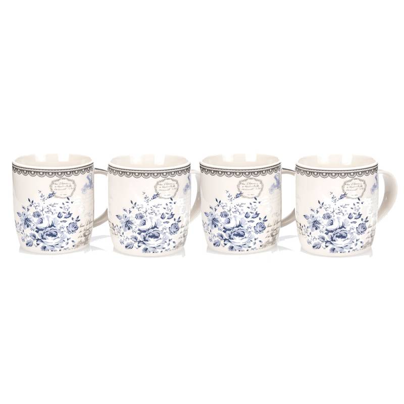 Blue Rose Bone China Mugs Set of 4 - Newgrange