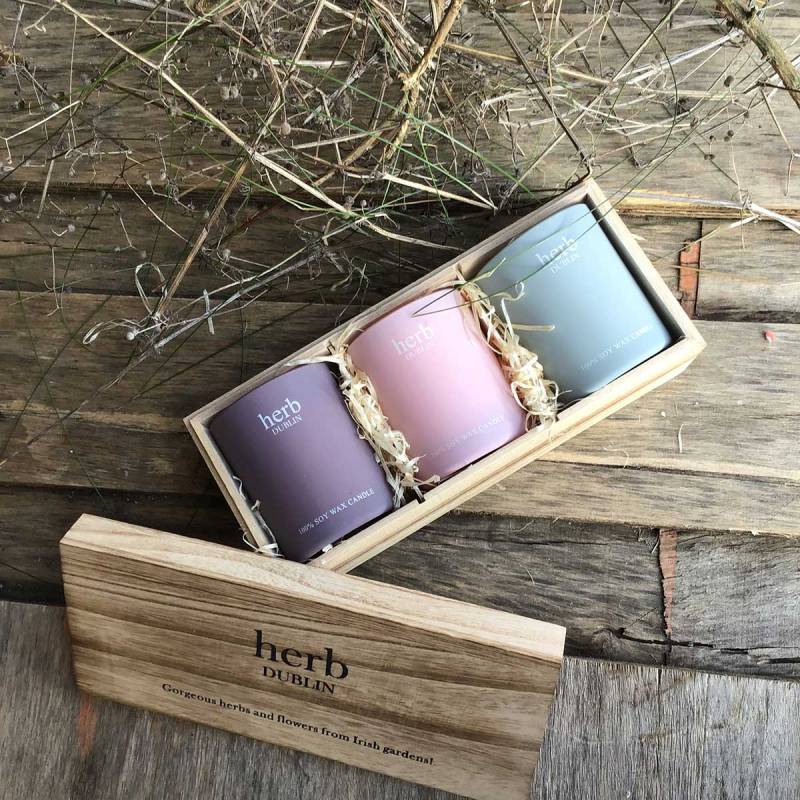 Herb Dublin Trio Candle Set - Rhubarb, Lavender & Sea Salt