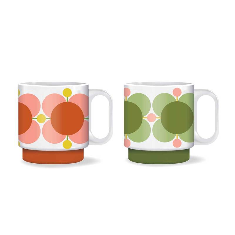 Orla Kiely Atomic Flower Bubblegum/Basil Set of 2 Mugs