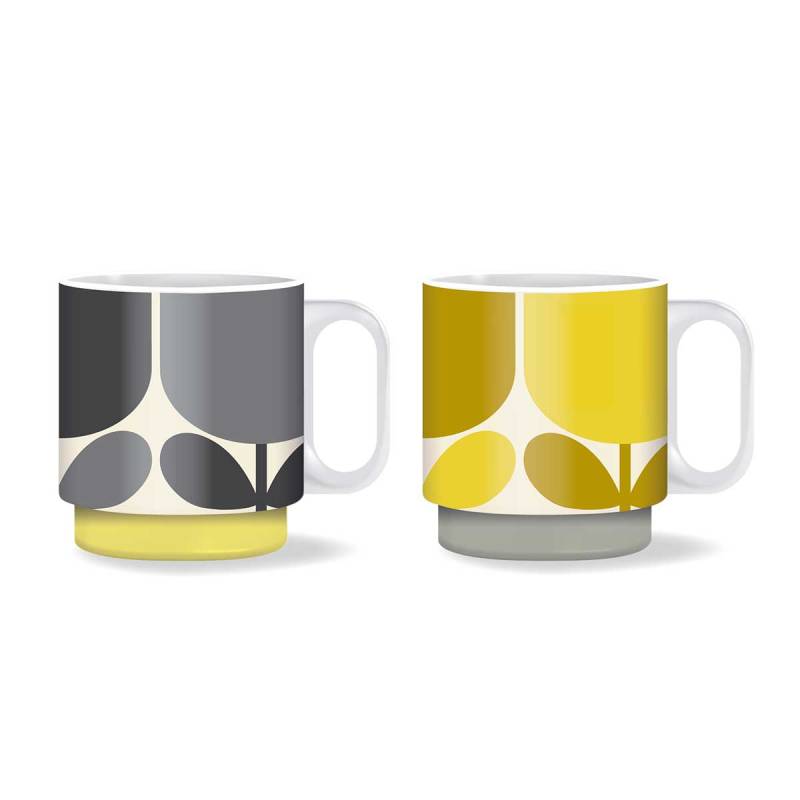 Orla Kiely Atomic Flower Slate/Ochre Set of 2 Mugs