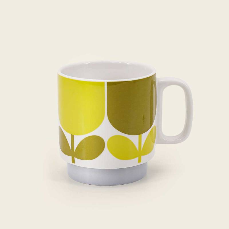 Orla Kiely Atomic Flower Slate/Ochre Set of 2 Mugs