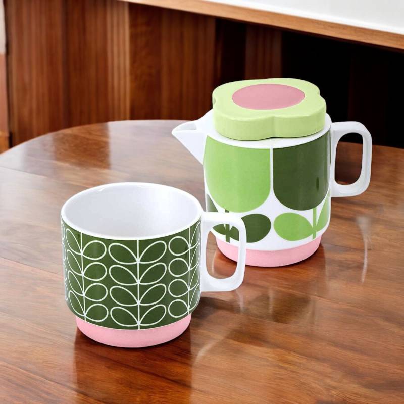 Orla Kiely Stackable Tea Set For One - Block Flower Fern